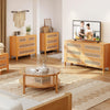 DWVO Buffet Cabinet Rattan - Storage Cabinet with 6 Wood Storage Closet Dressers Chest - Coffee Bar Cabinet with Drawer-Accent Cabinet with Golden Handles for Living Room/Dining Room/Entryway-Natural