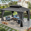 YITAHOME 10X12FT Hard Top Metal Gazebo Patios Double Roof Canopy Aluminum Frame Garden Gazebo Tent Curtains Netting for Patios Backyards Decks Lawns Gray