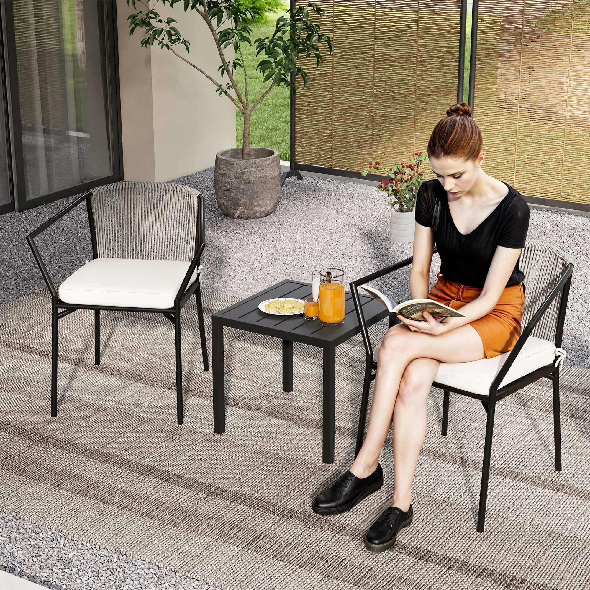 DWVO 3 Pieces Patio Set Wicker Furniture Outdoor Table and Chairs Rattan Chair Conversation Sets with Cushions & Coffee Table for Porch Backyard Poolside Garden, Gray