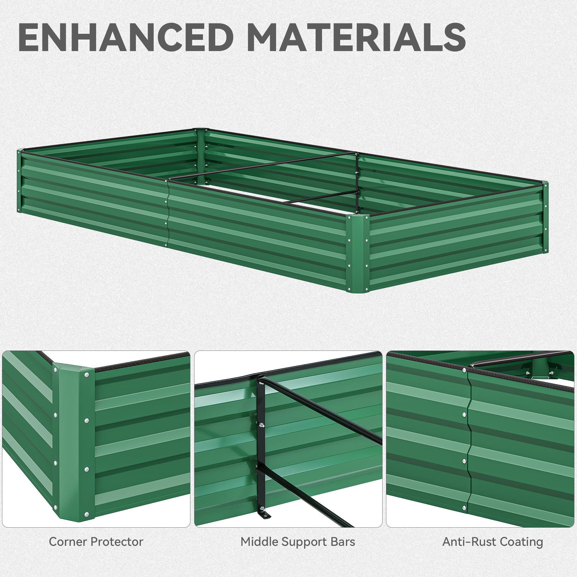 YITAHOME 8x4x1ft 2pcs Large Raised Garden Bed Kit, Galvanized Metal Planter Box with Gloves, Ground Nails & Safety Rubber, Outdoor Above Ground Planters for Plants Vegetables Flowers, Green
