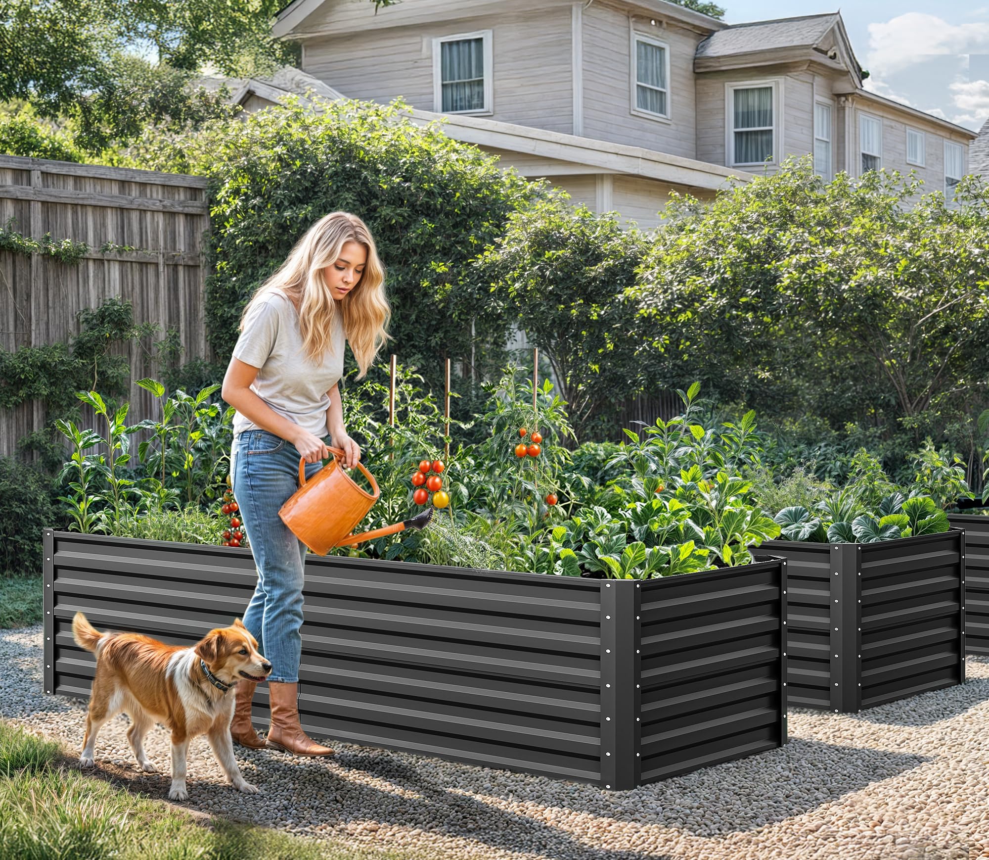 YITAHOME 6x3x2ft Large Raised Garden Bed Kit, Galvanized Metal Planter Box with Gloves, Ground Nails, Support Rod, Outdoor Above Ground Planters for Plants Vegetables Flowers, Black