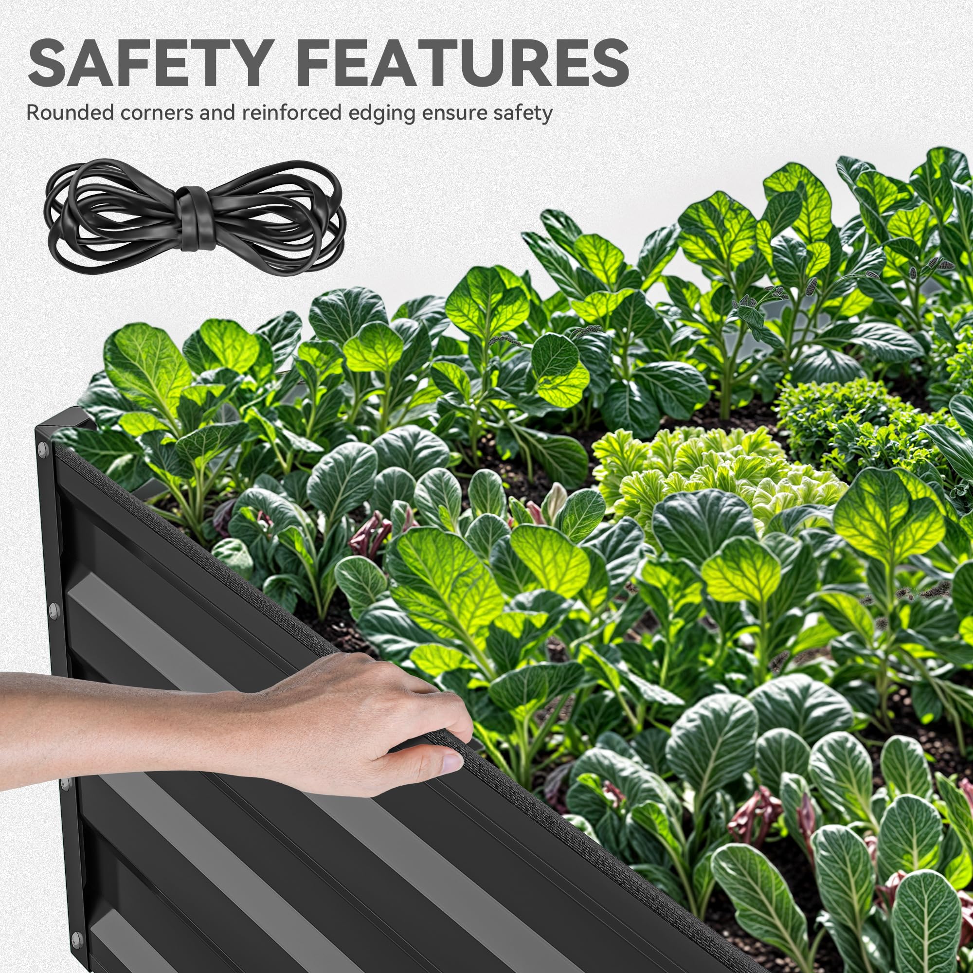 YITAHOME 12x4x1ft Large Raised Garden Bed Kit, Galvanized Metal Planter Box with Gloves, Ground Nails, Support Rod & Safety Rubber, Outdoor Above Ground Planters for Plants Vegetables Flowers, Black