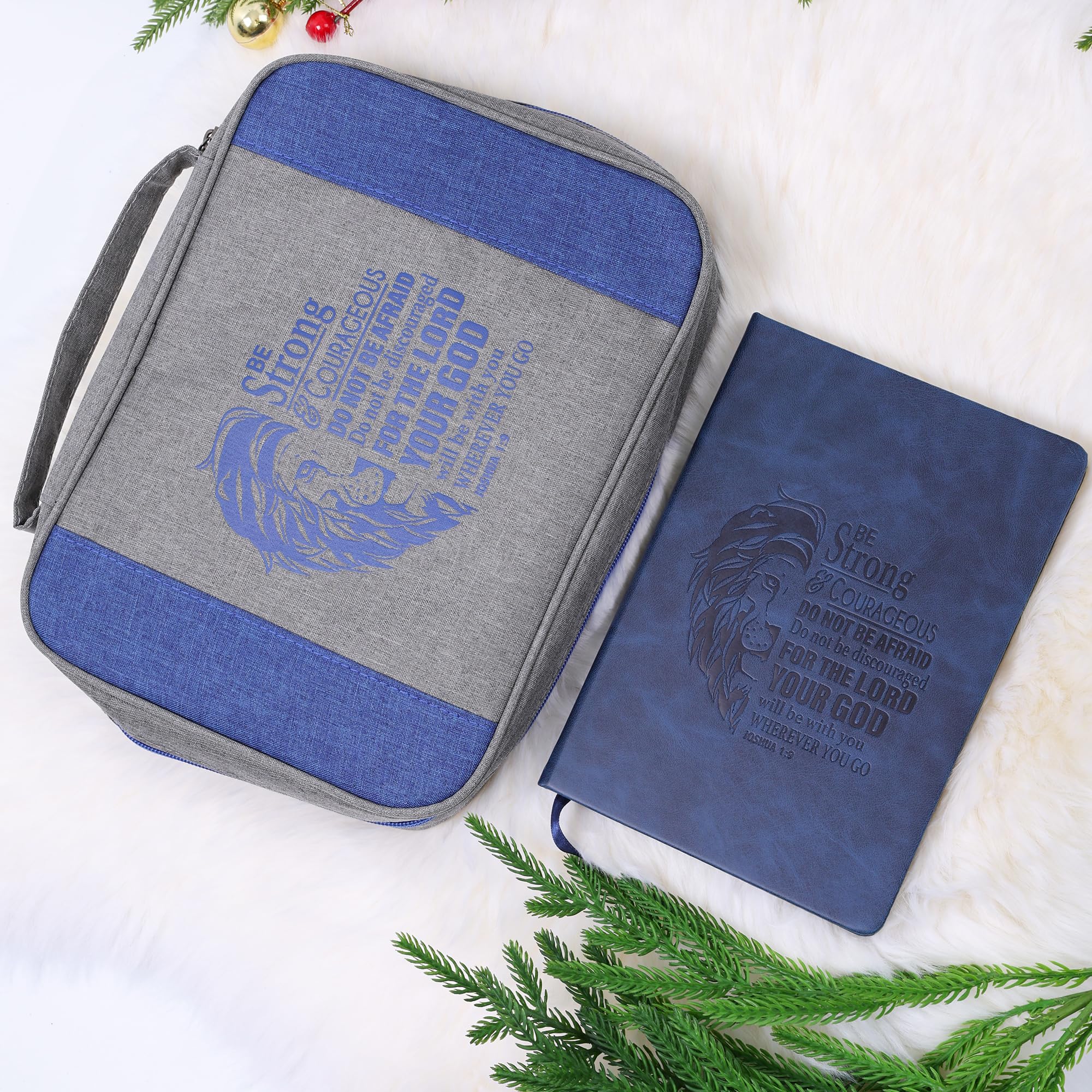 Faithful Hers Bible Covers for Men 2pcs Bible Case Set with Notebook Church Bag Bible Study Book Case with Handle Lightweight Zipper Tote Carrying Bags Christmas Gift