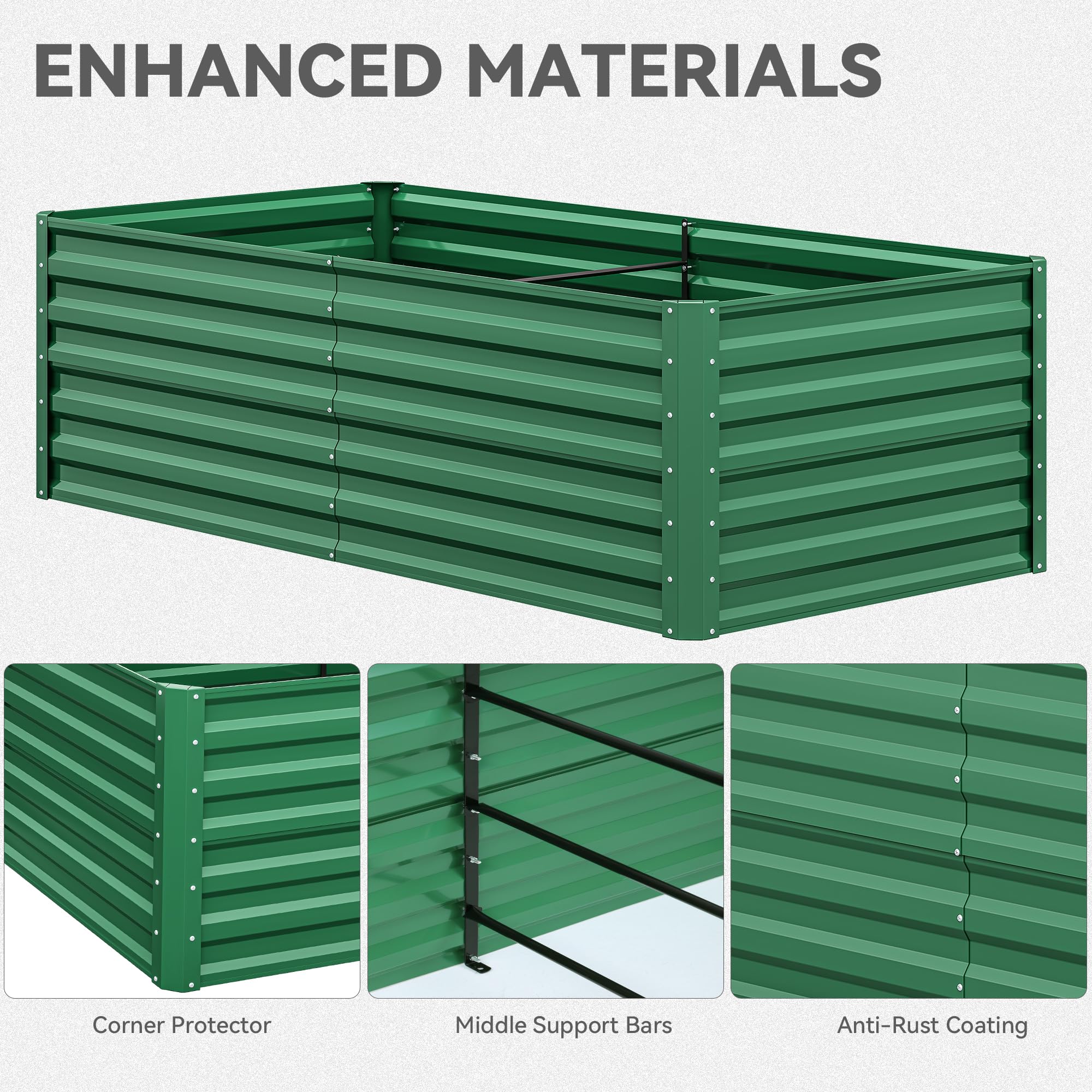 YITAHOME 6x3x2ft 2pcs Large Raised Garden Bed Kit, Galvanized Metal Planter Box with Gloves, Ground Nails, Support Rod, Outdoor Above Ground Planters for Plants Vegetables Flowers, Green