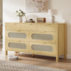 DWVO Natural Rattan 7 Drawer Dressers - Oak Wooden Dresser Chest of Drawers with Golden Handles - Modern Large Closet Boho Dressers Storage Cabinet for Living Room/Hallway/Entryway