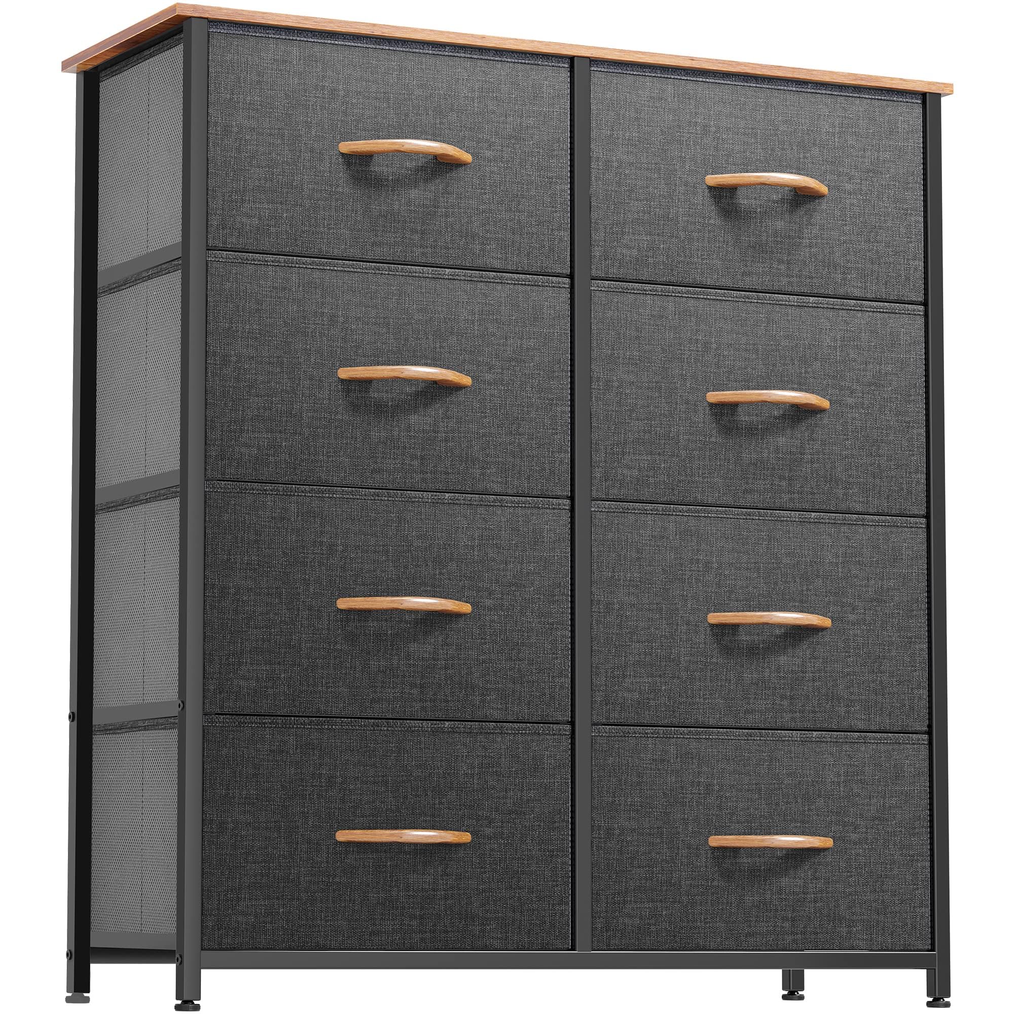 DWVO Dresser for Room, Fabric Dresser with 8 Drawers, Tall Double Drawer, Chest of Drawers for Closet, Living Room, Sturdy Steel Frame, Wooden Top, Easy Pull Handle, Dark Grey
