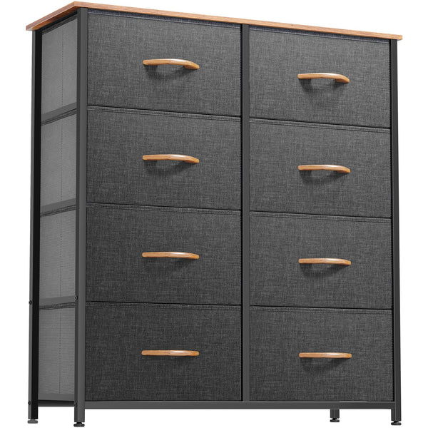 DWVO Dresser for Room, Fabric Dresser with 8 Drawers, Tall Double Drawer, Chest of Drawers for Closet, Living Room, Sturdy Steel Frame, Wooden Top, Easy Pull Handle, Dark Grey