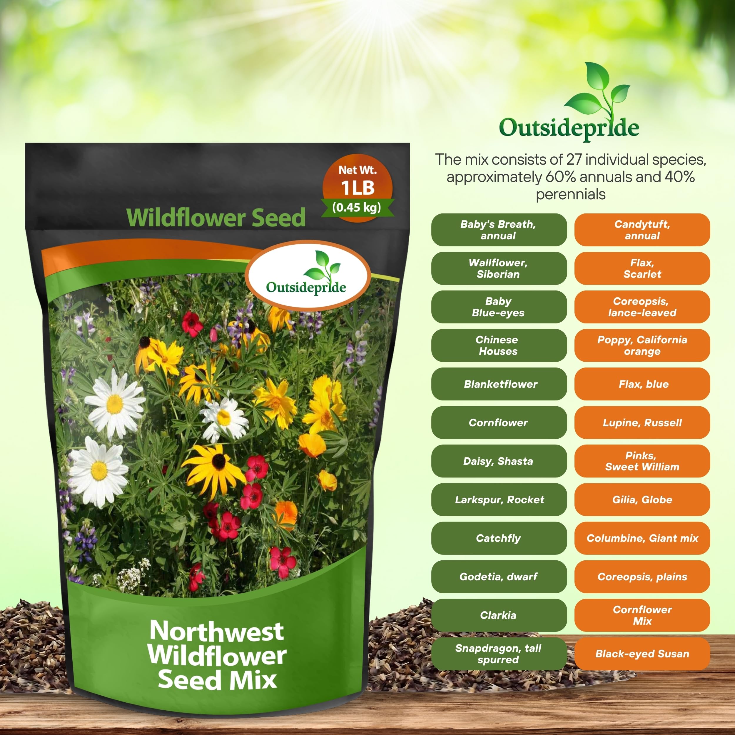 Outsidepride Northwest Wild Flower Seed Mix - 1 lb Premium Blend of Annual & Perennial Wildflower Seeds for Northwestern States - Ideal for Attracting Pollinators, Perfect for Garden Displays