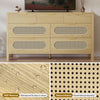 DWVO Natural Rattan 7 Drawer Dressers - Oak Wooden Dresser Chest of Drawers with Golden Handles - Modern Large Closet Boho Dressers Storage Cabinet for Living Room/Hallway/Entryway
