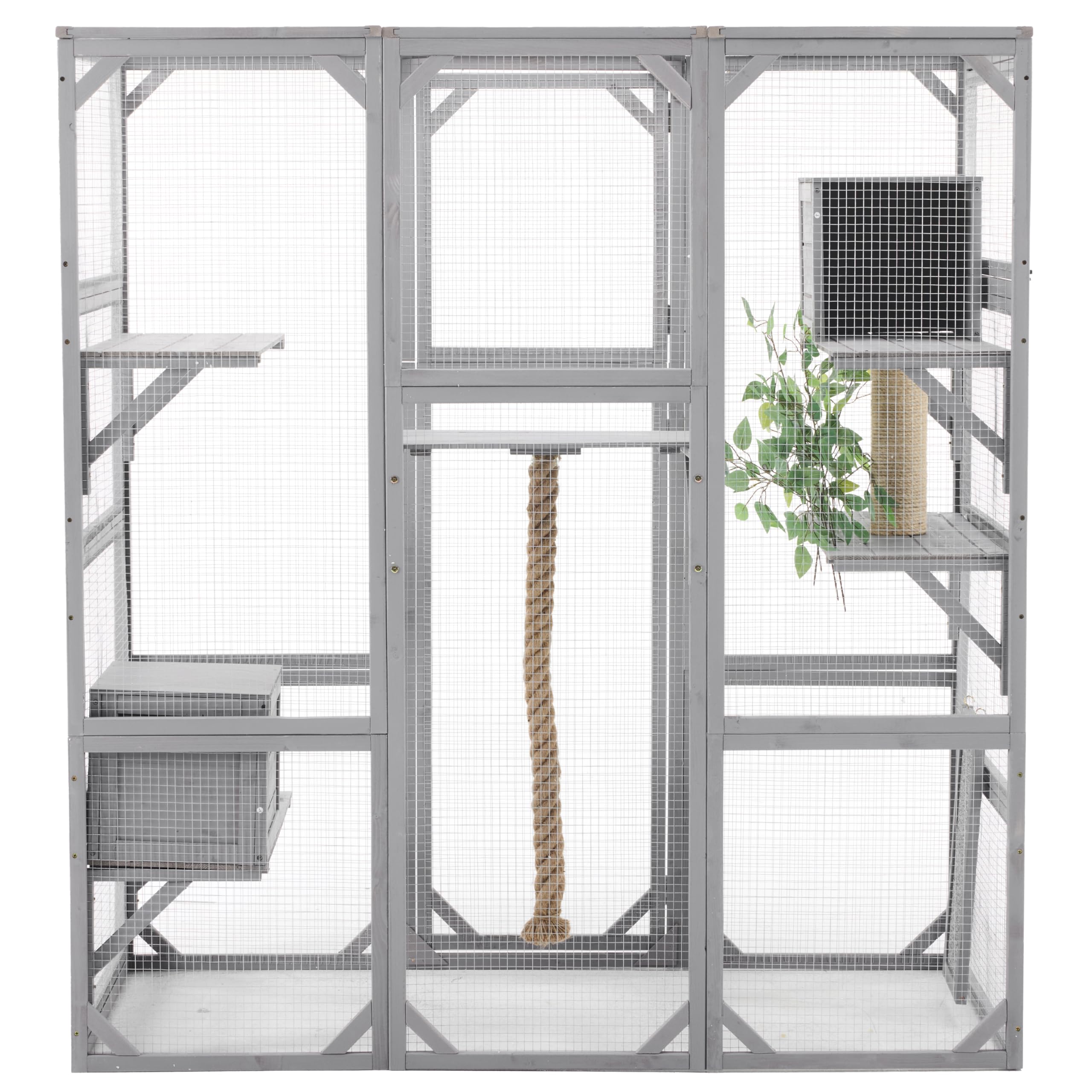 Outdoor Cat House Large Cat Enclosure, Window Catio Walk in Cage with Scratching Post, Platforms and 2 Condos, Cattery Outside Patio Cat Playpen for Mulitiple Cats