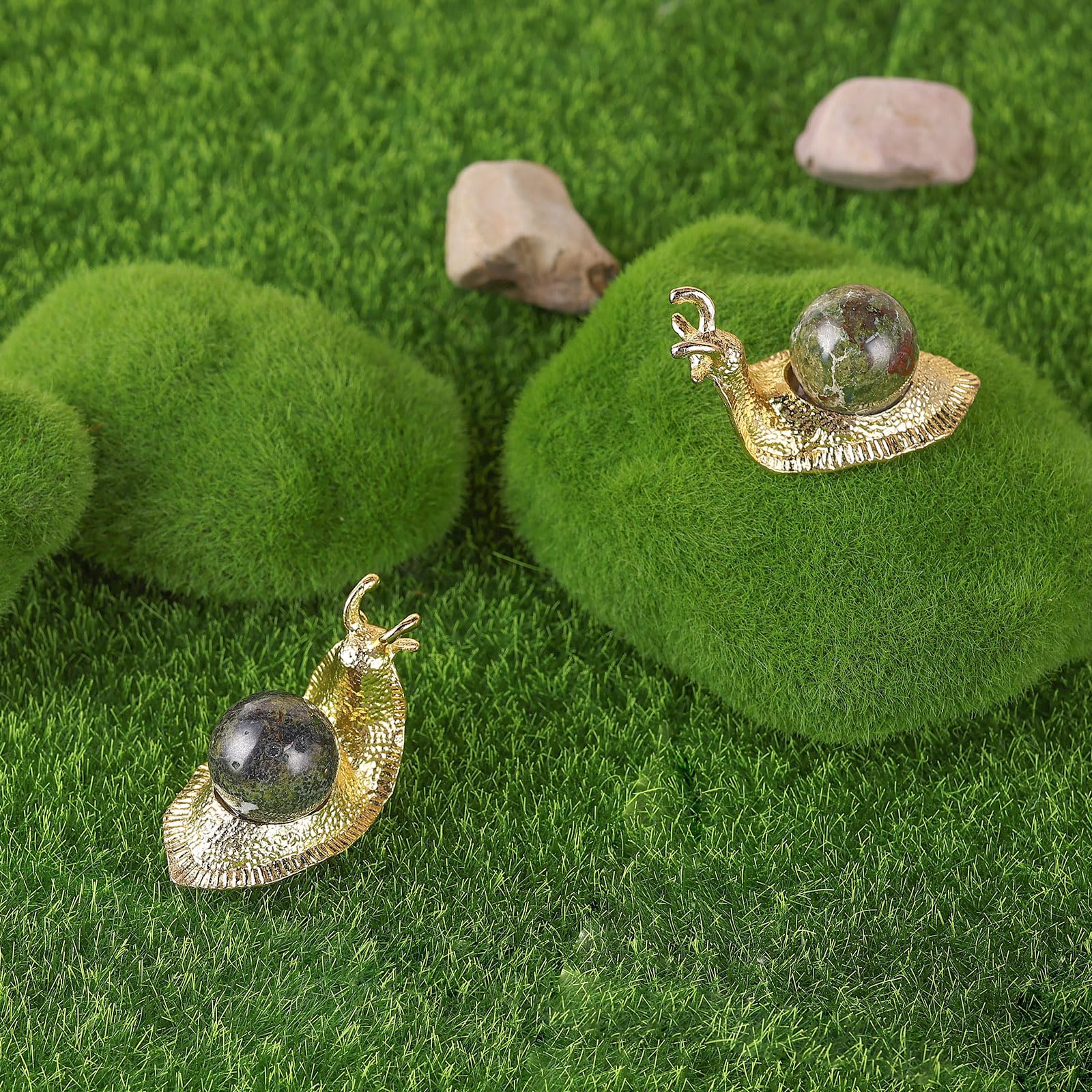 SHENGTIAN 2-Piece Set, 2-Inch Handcrafted Gold Snail Statues with 0.78-Inch Natural Dragon Blood Crystal Balls, Symbolizing Safety and Journey, Ideal for Desk and Home Decor (Dragon Blood)