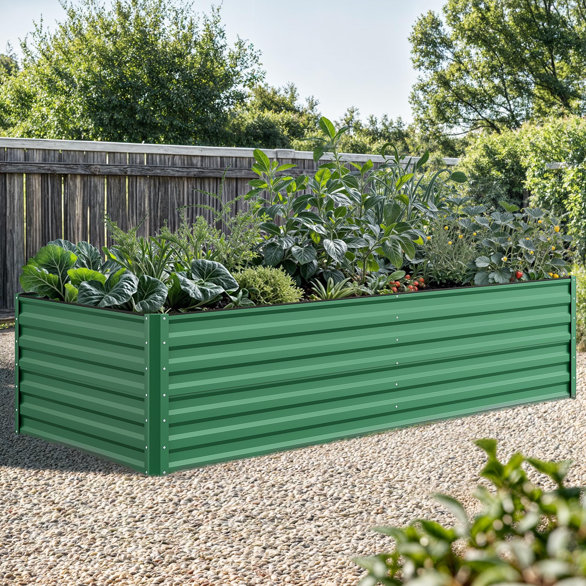 YITAHOME 8x4x2ft Large Raised Garden Bed Kit, Galvanized Metal Planter Box with Gloves, Ground Nails, Support Rod & Safety Rubber, Outdoor Above Ground Planters for Plants Vegetables Flowers, Green