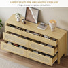 DWVO Natural Rattan 7 Drawer Dressers - Oak Wooden Dresser Chest of Drawers with Golden Handles - Modern Large Closet Boho Dressers Storage Cabinet for Living Room/Hallway/Entryway