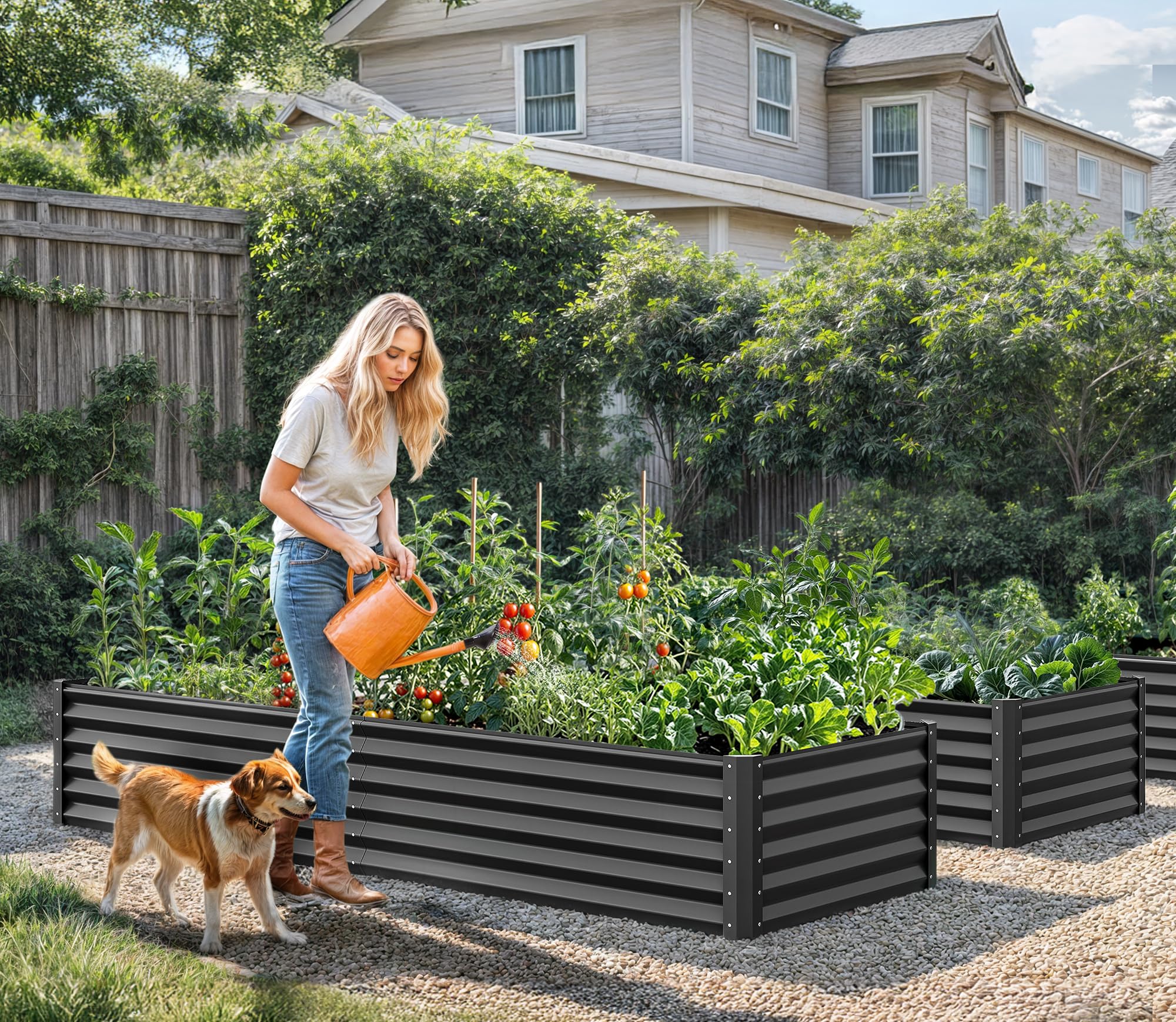 YITAHOME 6x3x1.5 2pcs Large Raised Garden Bed Kit, Galvanized Metal Planter Box with Gloves, Ground Nails, Support Rod, Outdoor Above Ground Planters for Plants Vegetables Flowers, Black