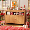 DWVO Poly Lumber Outdoor Sideboard, Patio Bar Table with Storage and Shelves, Weather Resistant Storage Cabinet for Outdoor, Pool and Garden - Brown
