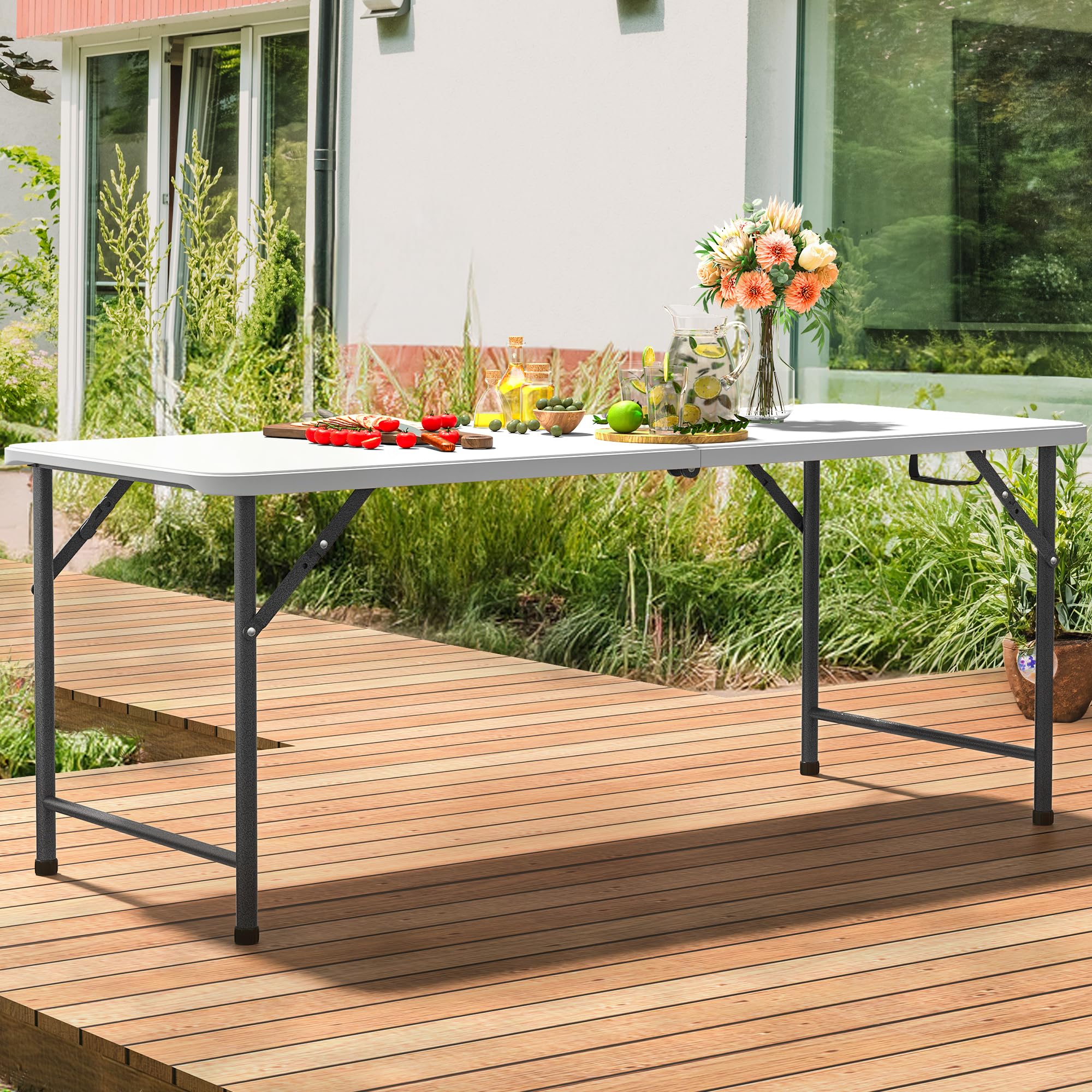 YITAHOME 6FT Folding Table, Outdoor Folding Table w/Heavy Duty HDPE Tabletop, Rectangle Folding Tables w/Portable Carrying Handle for Picnic, Parties, Camping & Indoor Activities, White