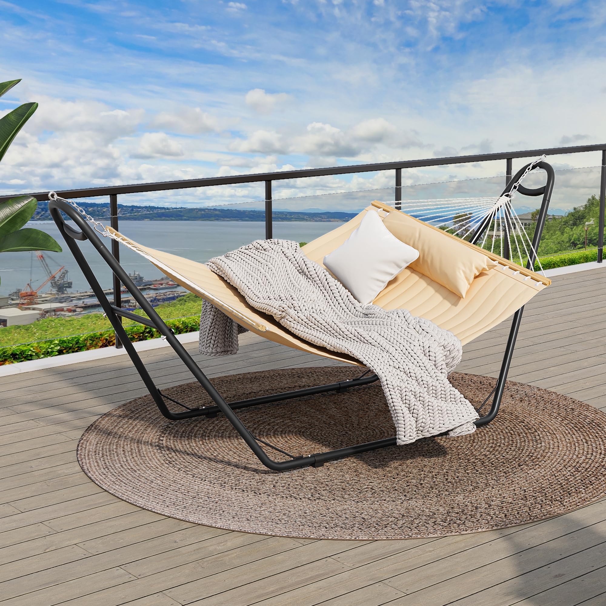 YITAHOME Hammock with Stand Included Hammock Heavy Duty Hammocks Waterproof Portable Hammock with Pillow Storage Bags 450lbs for Outdoors, Backyard, Beige