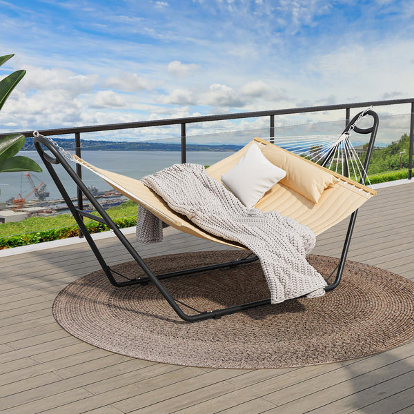 YITAHOME Hammock with Stand Included Hammock Heavy Duty Hammocks Waterproof Portable Hammock with Pillow Storage Bags 450lbs for Outdoors, Backyard, Beige