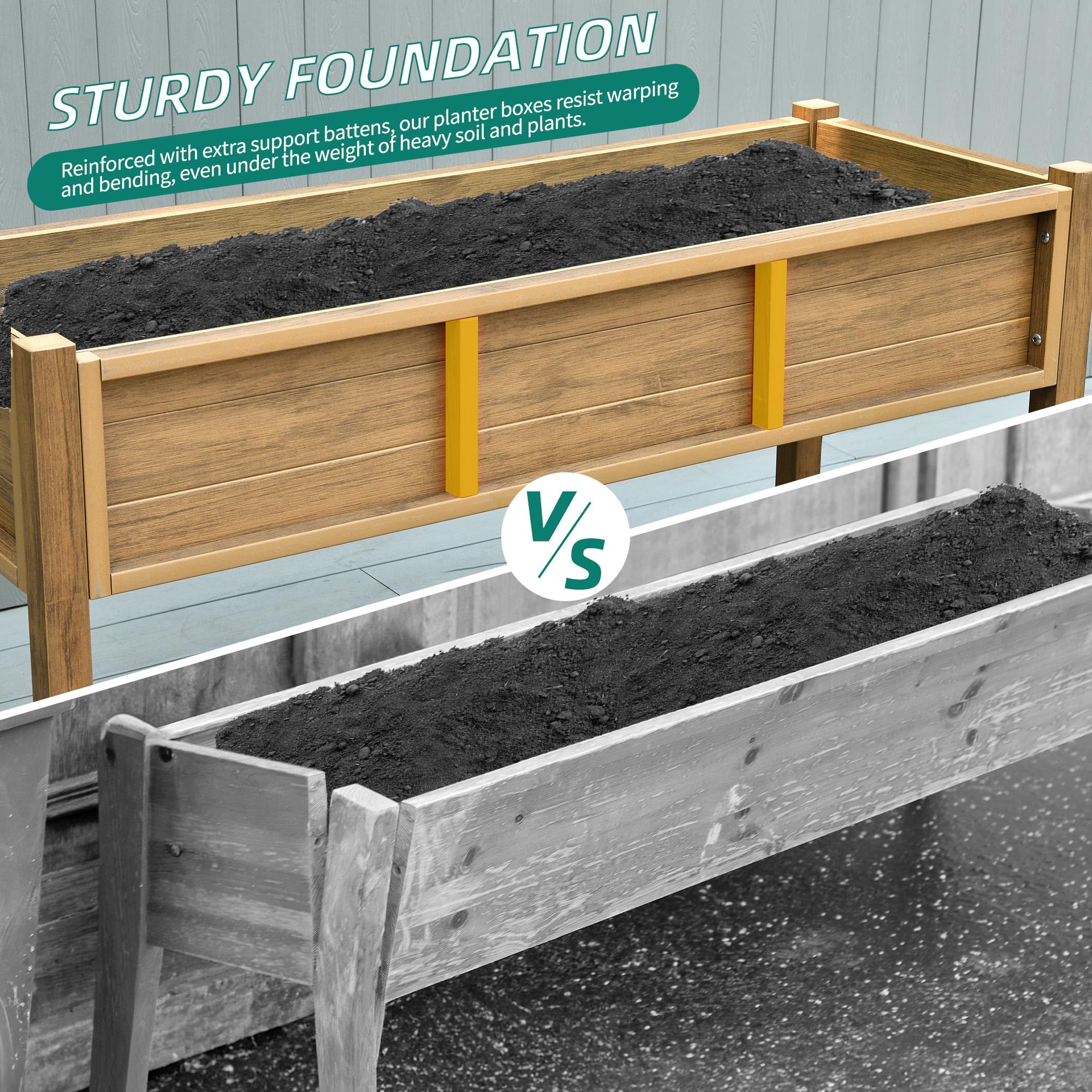 YITAHOME Raised Garden Bed, 47x18x31 Inch HIPS Poly-Wood Weather-Resistant Elevated Planter Box with Lockable Wheels for Vegetable, Brown