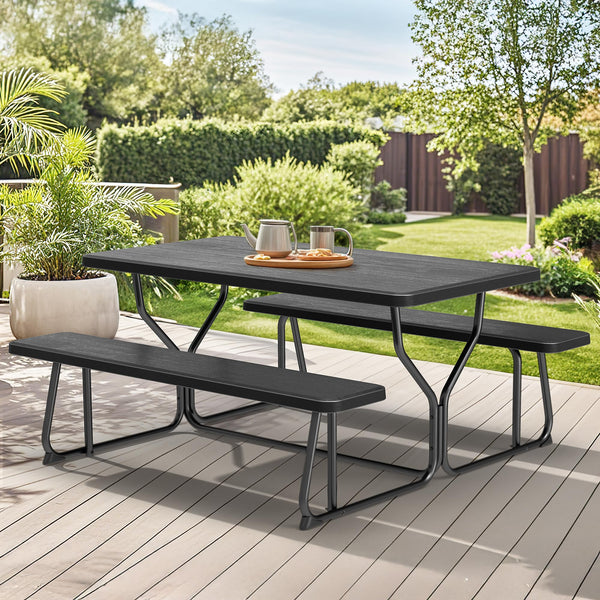 YITAHOME Picnic Table Heavy Duty Outdoor Picnic Table and Bench with Weather Resistant Resin Tabletop & Stable Steel Frame for Yard Patio Lawn Party Black
