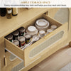 DWVO TV Stand 3 Drawer Dressers Storage Cabinet Natural Rattan Oak Wooden Chest with Golden Handles - Modern Large Closet Boho for Living Room/Hallway/Entryway