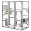 Outdoor Cat House Large Cat Enclosure, Window Catio Walk in Cage with Scratching Post, Platforms and 2 Condos, Cattery Outside Patio Cat Playpen for Mulitiple Cats