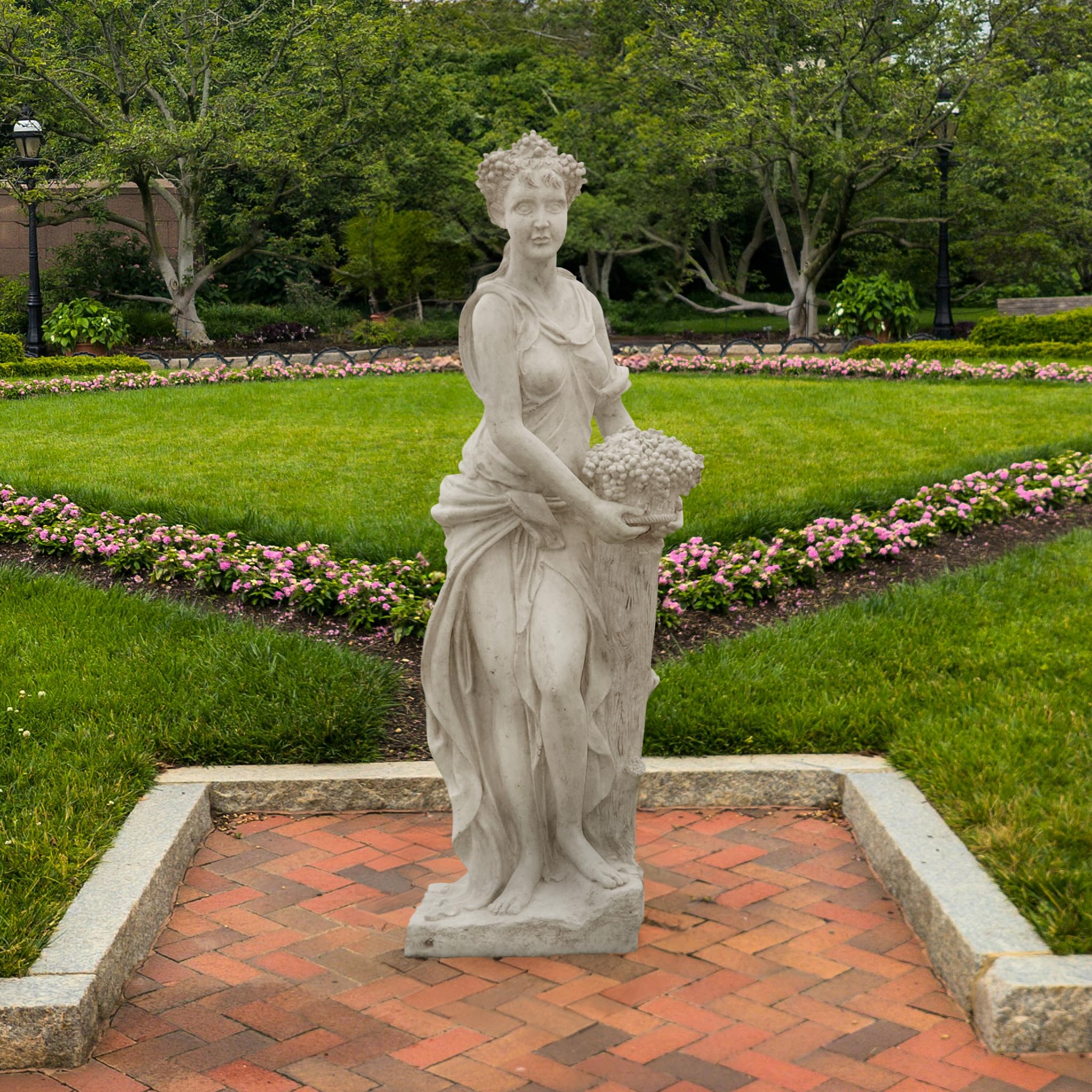 Design Toscano Autumn Fall Woman of the Four Seasons Indoor/Outdoor Garden Statue, 62 inches tall, Fiberglass Cast Stone Resin, Limestone Finish