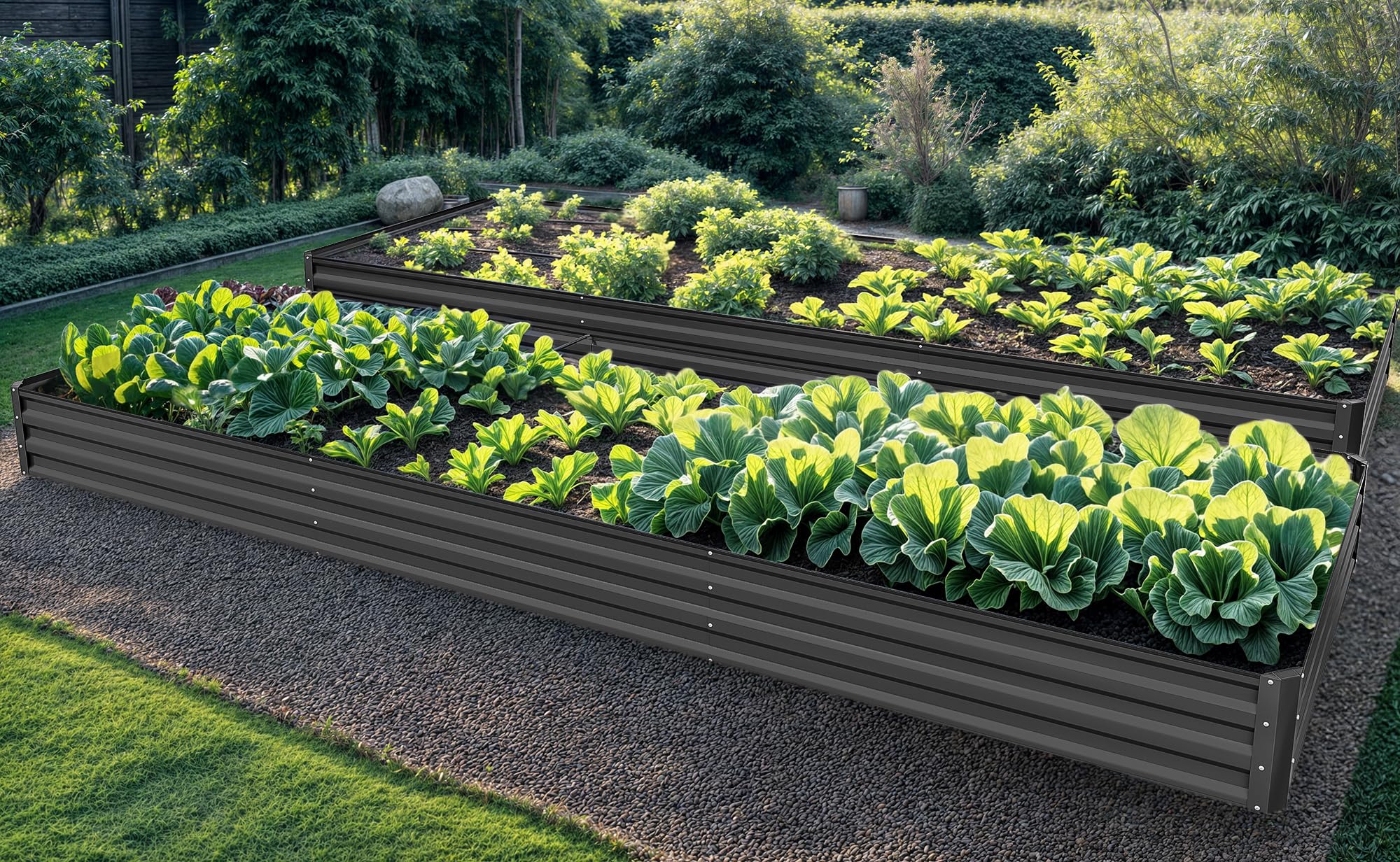 YITAHOME 12x4x1ft Large Raised Garden Bed Kit, Galvanized Metal Planter Box with Gloves, Ground Nails, Support Rod & Safety Rubber, Outdoor Above Ground Planters for Plants Vegetables Flowers, Black