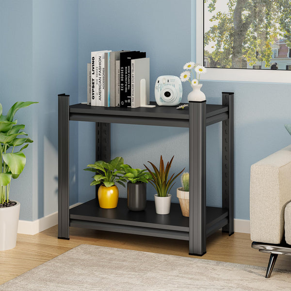 QIHAI 2-Layer Metal Storage Rack, Adjustable Divider Shelf, Metal Bookcase, Office Vertical Storage Rack, Black, Assembly Required (22.05