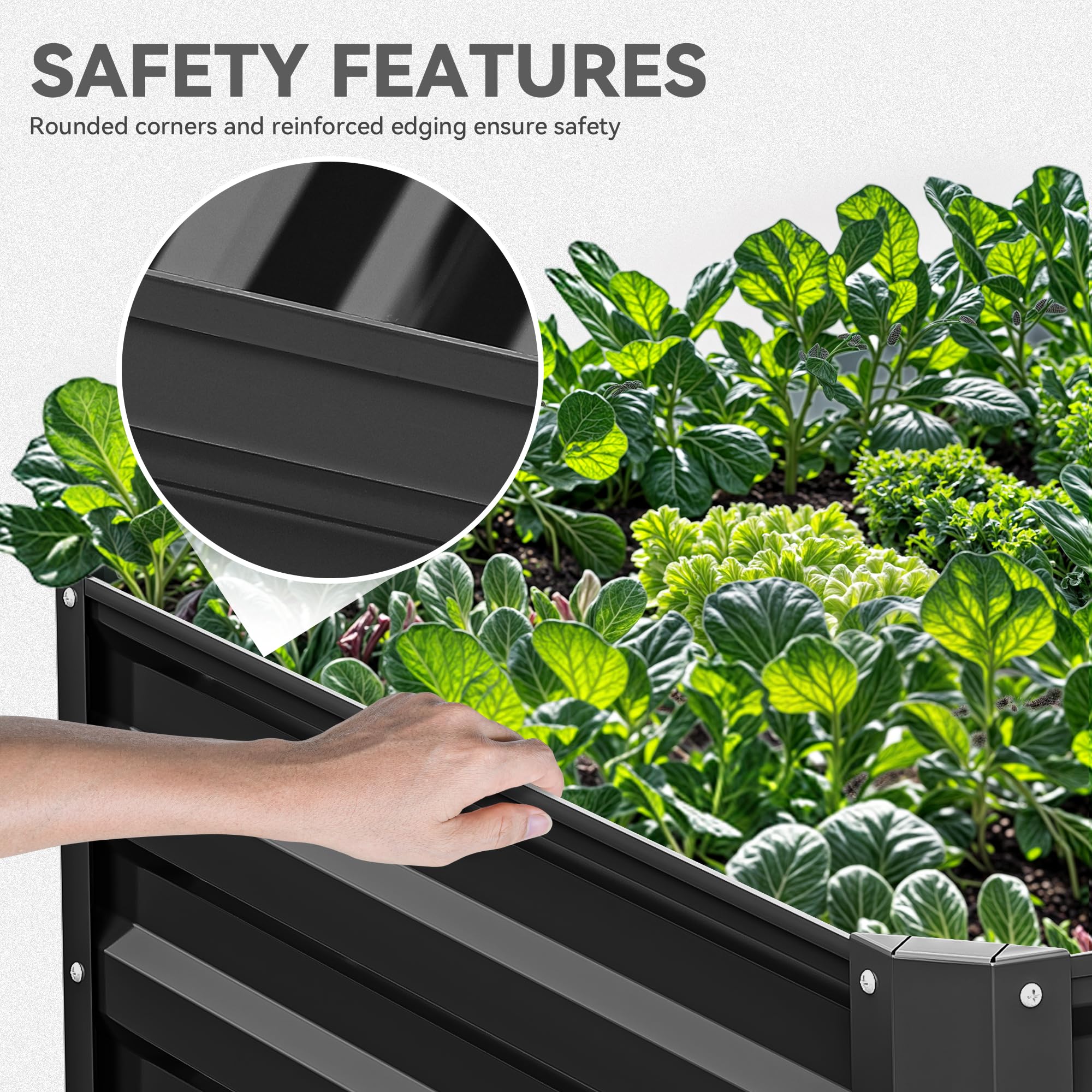 YITAHOME 6x3x2ft Large Raised Garden Bed Kit, Galvanized Metal Planter Box with Gloves, Ground Nails, Support Rod, Outdoor Above Ground Planters for Plants Vegetables Flowers, Black