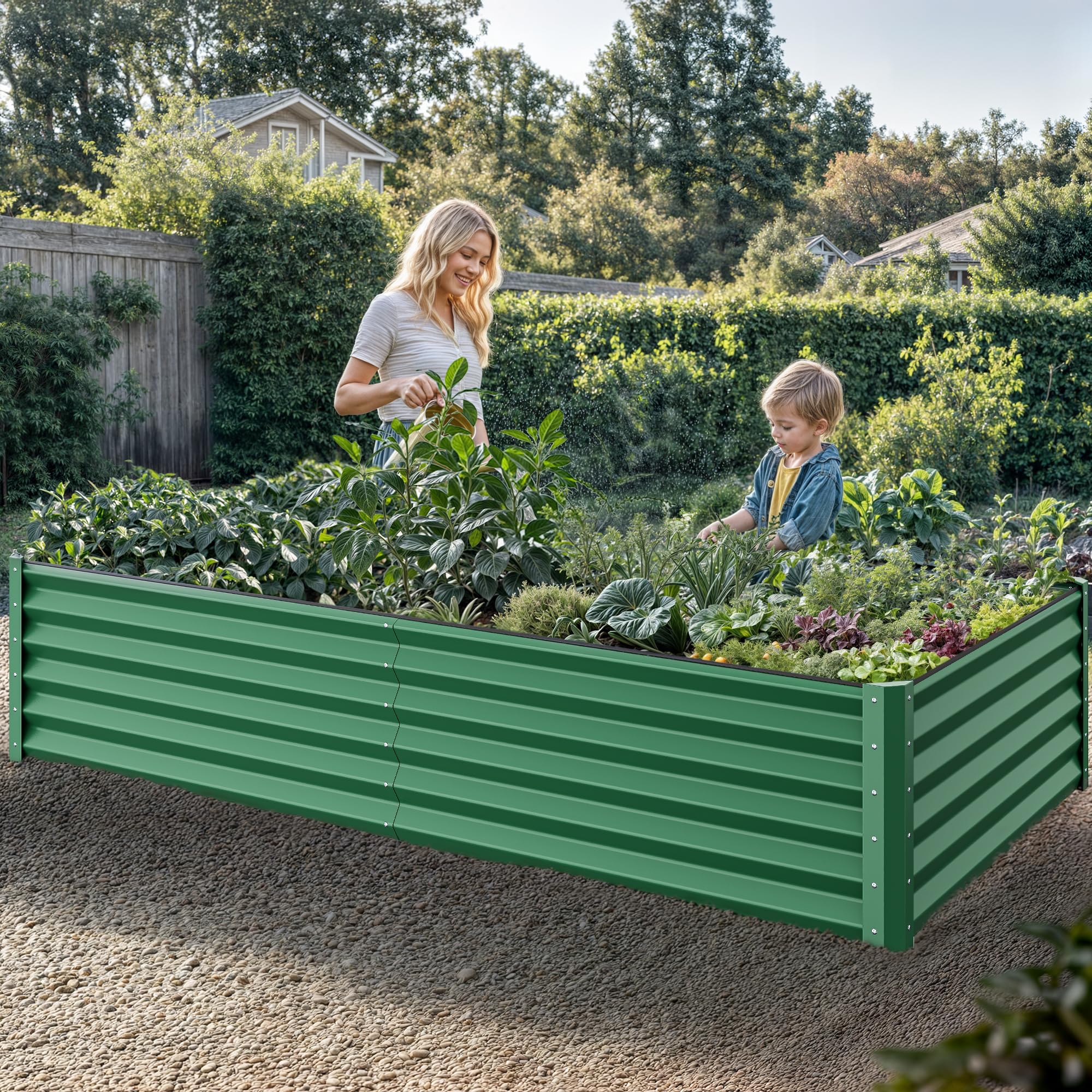 YITAHOME 8x4x1.5ft Large Raised Garden Bed Kit, Galvanized Metal Planter Box with Gloves, Ground Nails & Safety Rubber, Outdoor Above Ground Planters for Plants Vegetables Flowers, Green
