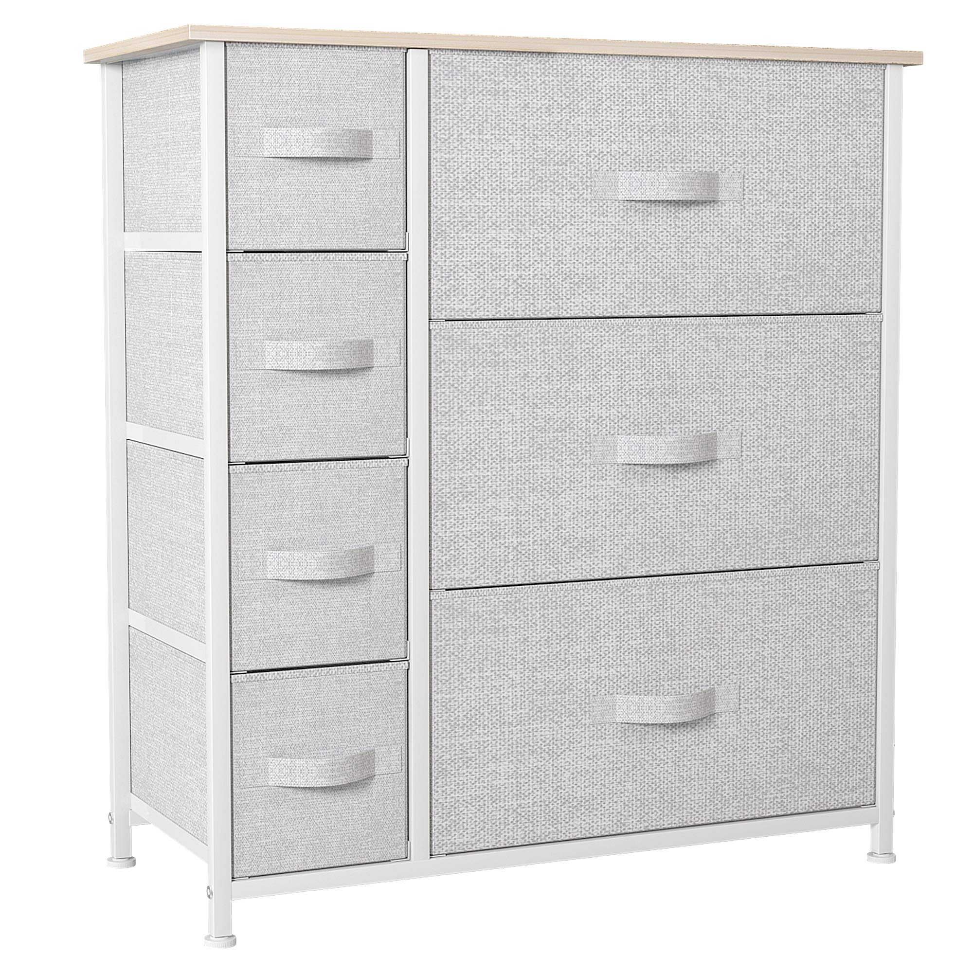GOOBED Dresser for Bedroom, 7 Drawers Fabric Dresser, Organizer Unit for Living Room, Hallway, Closets - Sturdy Steel Frame, Wooden Top & Easy Pull Fabric Bins, Light Gray
