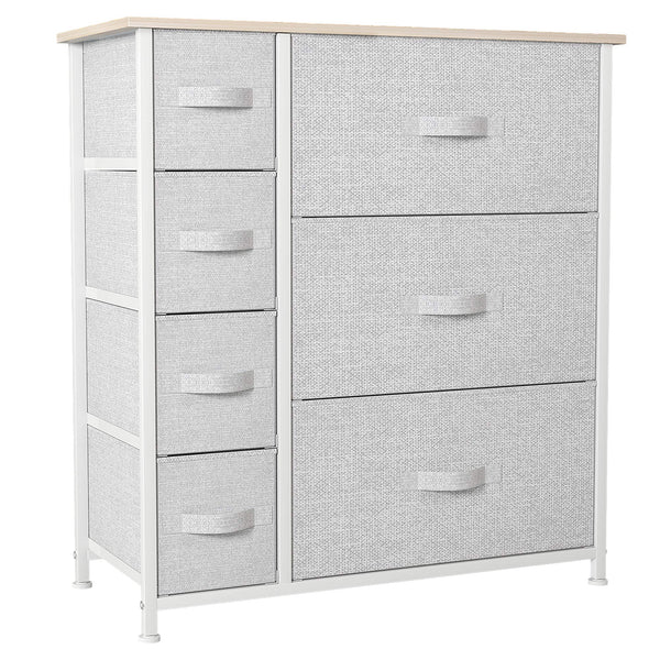 GOOBED Dresser for Bedroom, 7 Drawers Fabric Dresser, Organizer Unit for Living Room, Hallway, Closets - Sturdy Steel Frame, Wooden Top & Easy Pull Fabric Bins, Light Gray
