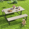 DWVO 6FT Picnic Table, Heavy Duty Outdoor Picnic Table and Bench w/Umbrella Hole, Resin Tabletop & Stable Steel Frame Ideal for Yard Patio Lawn Party, Light Brown