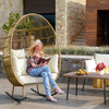 YITAHOME Rocking Egg Chair for Outdoor, Oversized Patio Rocking Basket Chair with 400lbs Capacity, All-Weather Wicker Egg Lounger Chair for Outside Indoor (Beige)