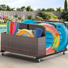 YITAHOME Outdoor Wicker Patio Poolside Float Storage, PE Rattan Rolling Pool Float Caddy for cushions, Floaties, Noodles, Life Vests, Beach Balls, Patio Furniture (Brown)
