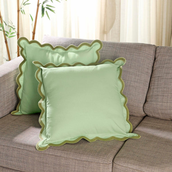Folkulture Pillow Covers- Set of 2 (18 x 18) | Green Scalloped Throw Pillow Covers for Guest Bedroom Decor, Couch,Bed |Boho, Cute Decorative Pillow Cover or Pillow Cases- (Forest Sage)