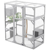 Outdoor Cat House Large Cat Enclosure, Window Catio Walk in Cage with Scratching Post, Platforms and 2 Condos, Cattery Outside Patio Cat Playpen for Mulitiple Cats
