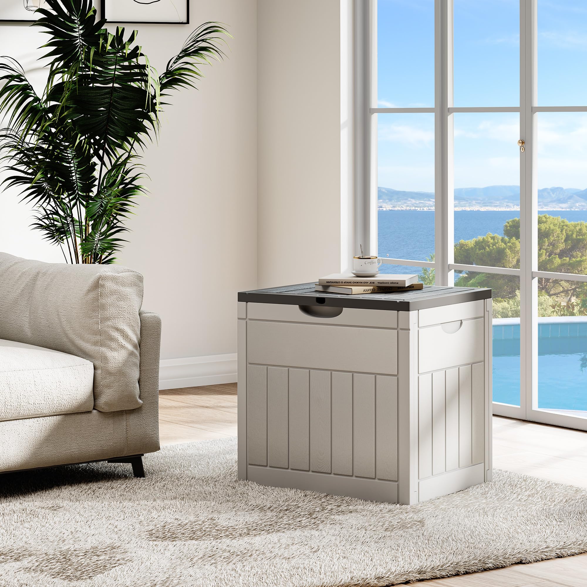 YITAHOME 32 Gallon Deck Box, Resin Storage with Lockable Lid & Side Handles, Indoor Outdoor Small Container for Patio Cushion, Garden Pool Accessories, Backyard Furniture, Water Resistant