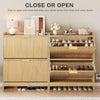 DWVO Narrow Fluted Shoe Cabinet with Air-Purifier, Shoe Storage Cabinet with 2 Flip Drawer, Adjustable or Removable Hidden Shoe Rack Free Standing Shoe Cabinet Organizer for Entryway,Hallway-Natural
