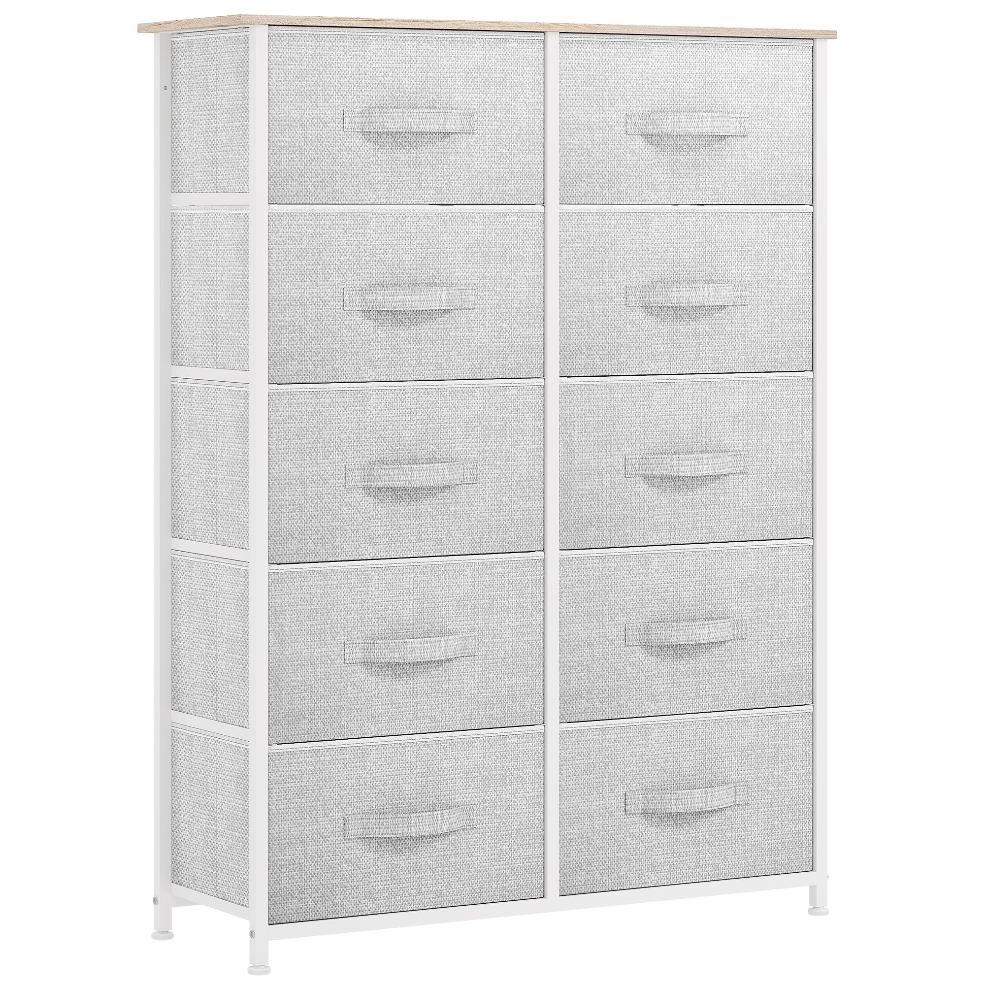 DWVO 10 Drawers Dresser, Fabric Dresser for Living Room, Tall Chest Organizer Unit for Living Room, Hallway