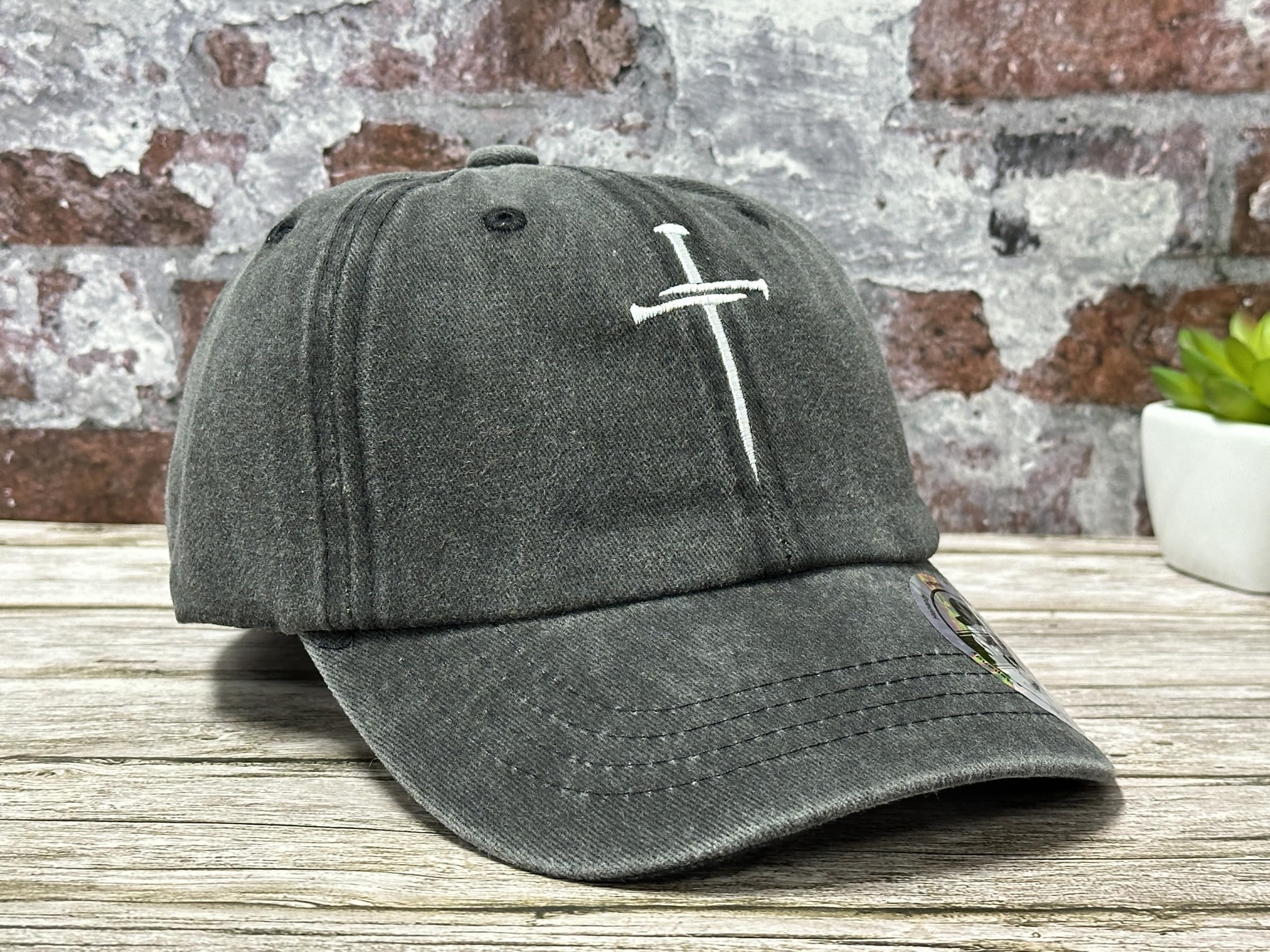 Hepandy Embroidered Three Nails Cross for Toddler, Christian Gifts for Boy Girl, Kids Washed Black Baseball Cap, Child Adjustable Dad Hat
