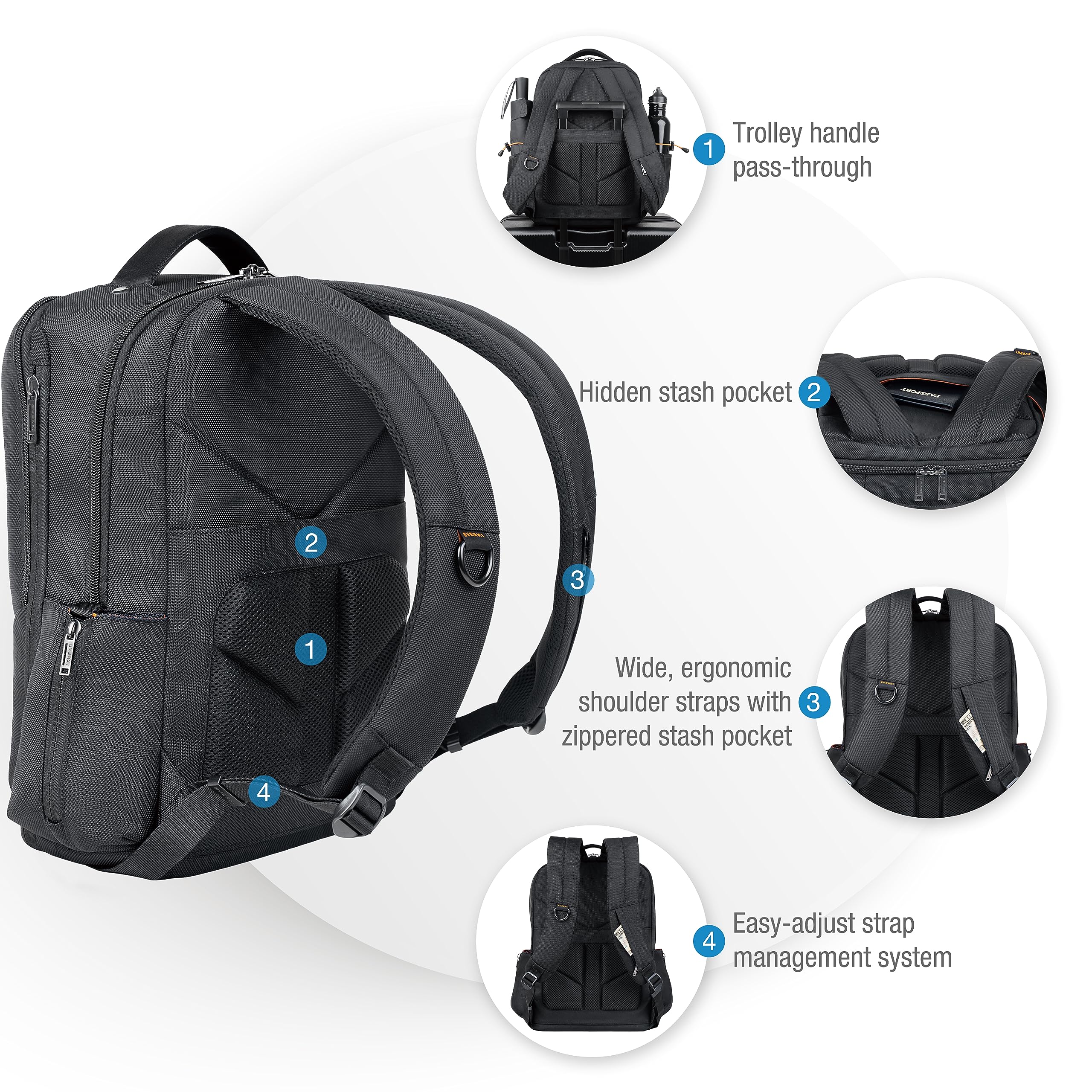 EVERKI Studio Expandable 15 Inch MacBook & Laptop Backpack for Men & Women, Professional Men's Office Backpack, Travel Friendly Computer Back Pack & Bookbag Offers 26L Capacity, Travel Bagpack Black
